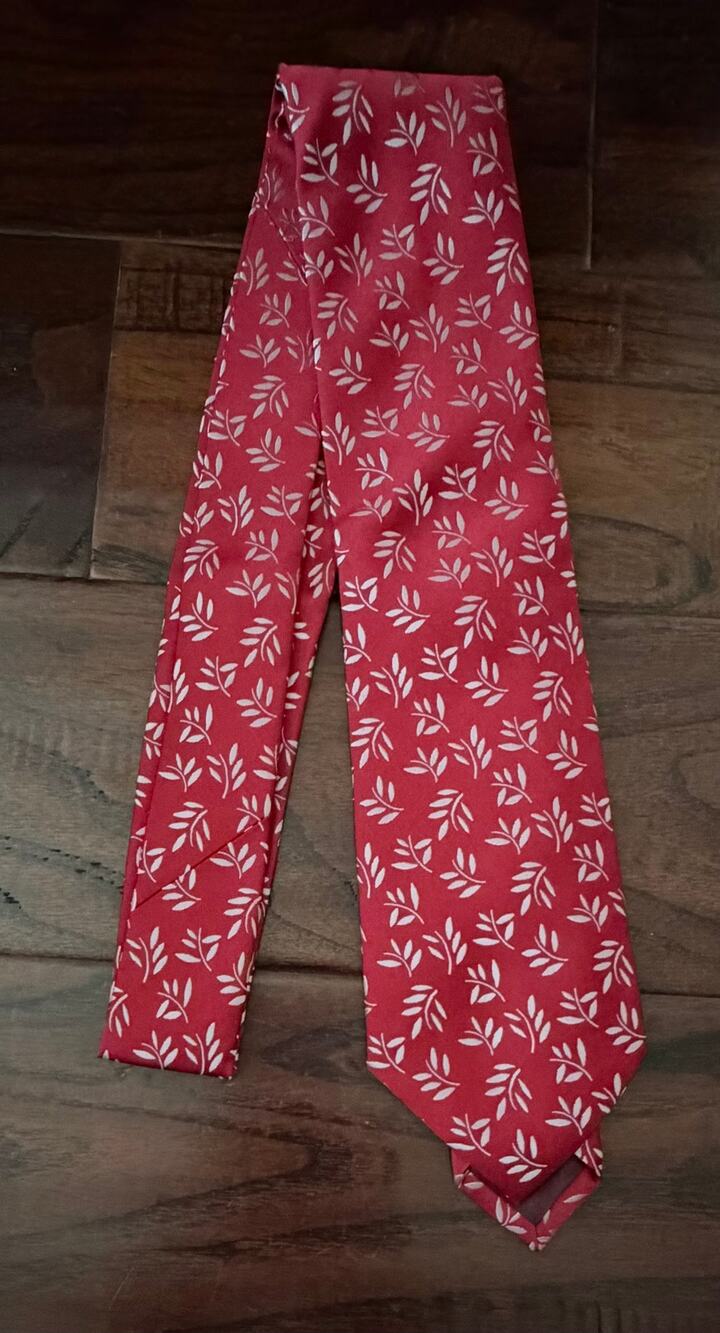 $325 NWT Charvet Paris Red & Silver Branch Leaf Pattern 100% Silk Neck Tie
